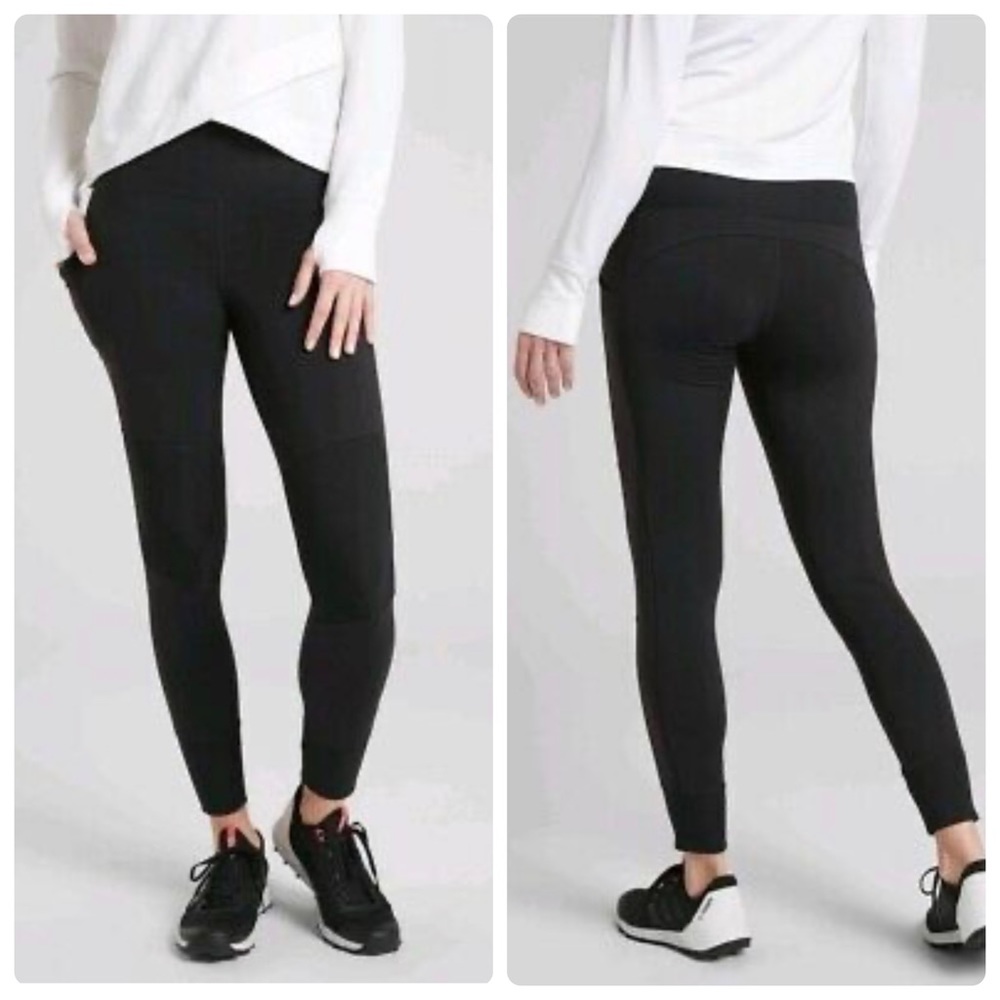 Athleta Excursion Hybrid Tights Black Jogger Leggings Drop In Pocket Pants Small